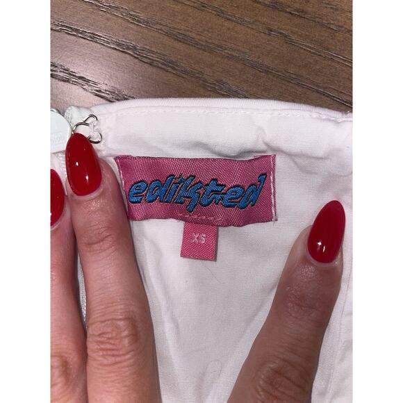 Edikted Perri XS White Pleated Corset Mini Visit Tie Shoulder Straps Drop Waist - Picture 10 of 10